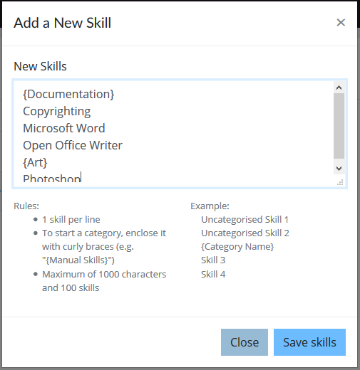 Adding Multiple Skills at the Same Time